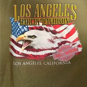 RARE Harley Davidson Eagle American Flag Los Angeles 2011 Olive Green T-Shirt 3X